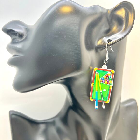 Pool Table Earrings - Game Earrings - Party Earrings - Party Earrings - Billiard - Picture 6 of 7